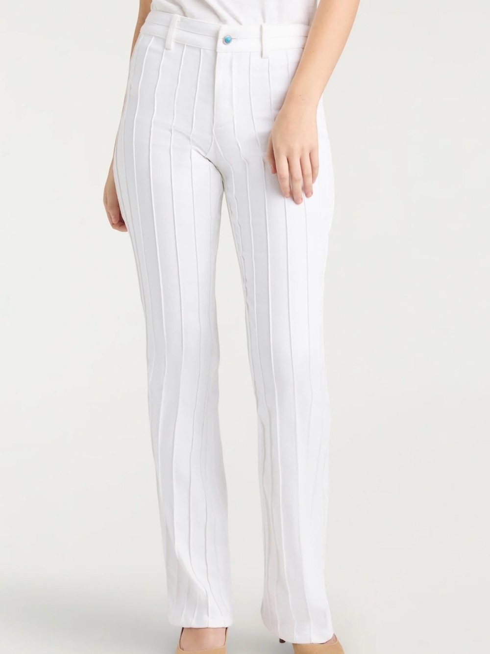 White Ribbed Flare Pants - Picture 6 of 6
